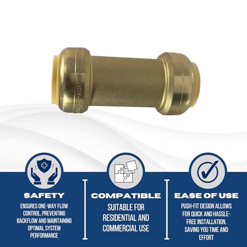 1 Pack XFITTING 1" x 1" Push Fit Check Valve, NSF ANSI61, Brass