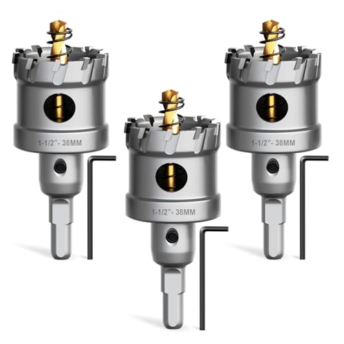 Metal Hole Saw 1-1/2" (38mm) 3Pcs Set Heavy Duty Tungsten Carbide Tipped Hole Cutters Set with L-flench, for Steel Iron,Aluminum,Stainless stell,Plastic - size: 1-1/2"(38mm)