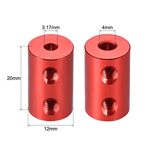 uxcell 1/8 inch to 4mm Bore Rigid Coupling Set Screw L20XD12 Aluminum Alloy,Shaft Coupler Connector,Motor Accessories,Red,2pcs - size: 3.17mm to 4mm