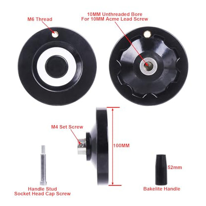 Solid Dished Hand Wheel | 100mm Wheel Diameter | 10mm Mounting Hole - size: Setscrew Style -100MM OD x 10MM Hole