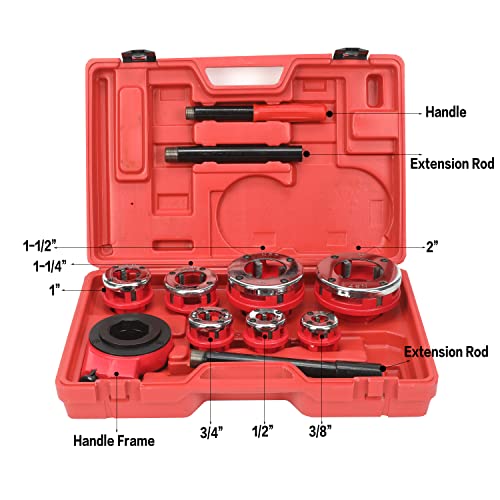 HFS(R Ratchet Pipe Threader Kit Ratcheting Pipe Threading Tool Set (7 dies 3/8", 1/2", 3/4",1", 1-1/4", 1-1/2", and 2") - size: with 7 Dies