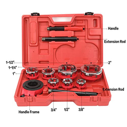 HFS(R Ratchet Pipe Threader Kit Ratcheting Pipe Threading Tool Set (7 dies 3/8", 1/2", 3/4",1", 1-1/4", 1-1/2", and 2") - size: with 7 Dies