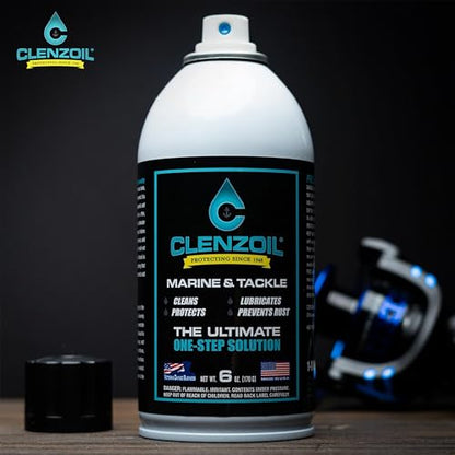 CLENZOIL Marine & Tackle - Fishing Gear Oil Lubricant - for Fish Care Reels, Boat Motors, Downriggers & More - Easily Oils Applicator - size: 6 oz Aerosol