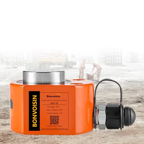 Bonvoisin 10T Hydraulic Ram Cylinder Jack Low Profile Porta Power Ram Single-Acting Mini Jack Ram 0.47" Stroke for Machinery Shipbuilding - color: BSY-10