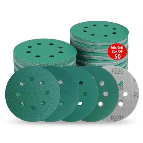 5 Inch 8 Hole Wet Dry Sanding Discs - P80-220 Assortment - 50 Pack - size: Mixed Grit