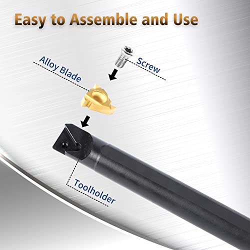 Lathe Turning Holders Threading Tools Threading Holders 21pcs - Metal Lathe Cutting Tools 7pcs 5/8" Boring Bar Set+14pcs Indexable Carbide Inserts Golden for Lathe Tools - color: 5/8" turning holder kits