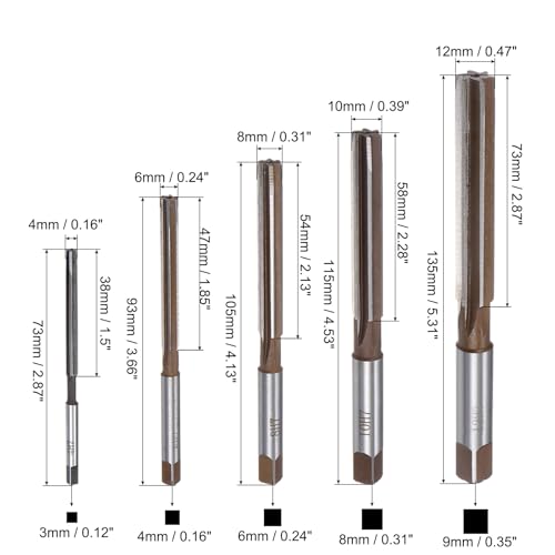 uxcell 5pcs Hand Reamers Set 4mm 6mm 8mm 10mm 12mm H7 Metric Alloy Steel