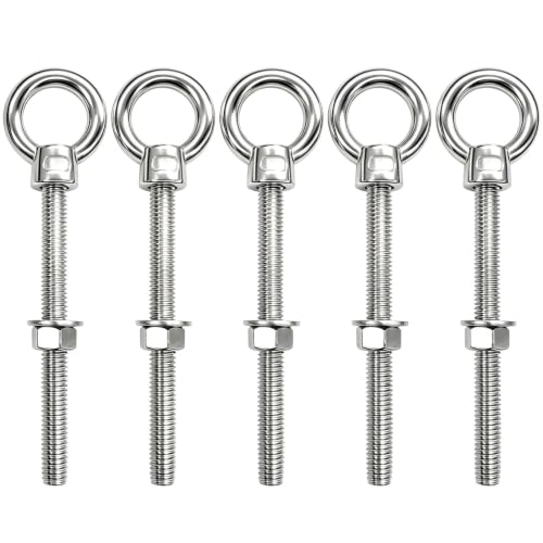 5/16" x 4" Eye Bolts with Washers＆Nuts (5 Pack) - size: 5/16" x 4"