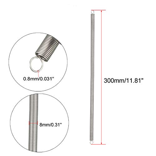 uxcell Extended Tension Spring Wire Diameter 0.031", OD 0.31", Free Length 11.81" Stainless Steel Small Dual Hook Tension Spring for Machinery Construction Industrial - size: 0.031"x0.31"x11.81"