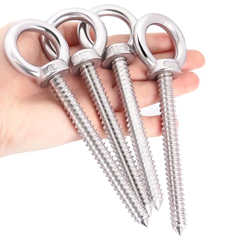 OHIYO 5.5 Inch Heavy Duty Eye Hooks M10 Self Tapping Eyelet Screw Load Capacity 1000LBS Heavy Duty Screw in Eye Hooks for Hammock Stand, Swing Chair, Yoga, Heavy Indoor & Outdoor Uses (4Pack- M10) - color: Silver, size: 5.5 inch