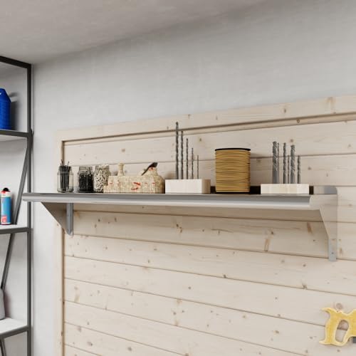 AmGood 10 in. x 48 in. Stainless Steel Wall Shelf with Backsplash - Holds 205 lbs - NSF 18-Gauge, Bullnose Edge | Long Shelf for Laundry, Garage & Pantry - size: 10 in. x 48 in.