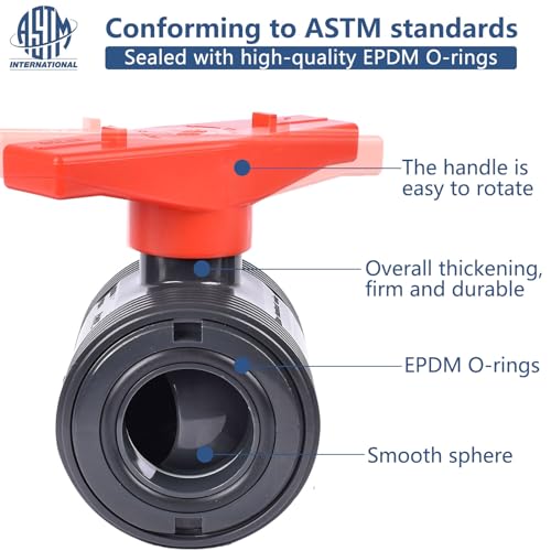 2PCS 1" PVC Union Ball Valve, UPVC Full Flow Ball Valve, Rated at 230 PSI, U.S. ASTM EPDM O-Rings and Reversible PTFE Seats, 1 Inch Socket for Water System - size: 1" (2Pcs)