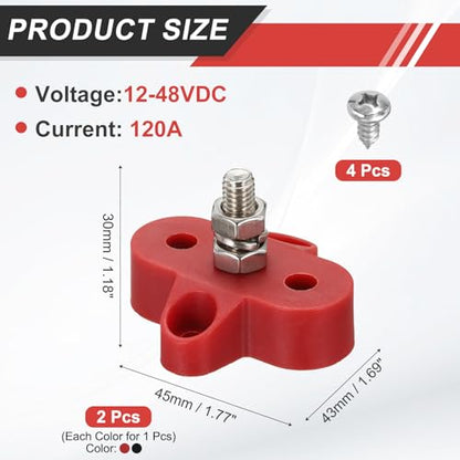 MECCANIXITY 2Pcs 120A Bus Bar Power Distribution Blocks 1/4" Red/Black - color: Red,Black, size: 1/4"