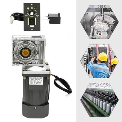 AC 110V 180W Worm Gear Reducer Motor with Speed Controller 1:50 Reduction Ratio Gearmotor Adjustable Variable Speed High Torque Reducer Motor 27 RPM