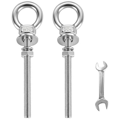 304 Stainless Steel Eye Bolt, M10x102mm (3/8"x4") Heavy Duty Eye Bolts with Nuts Washers, 2 Pack Lifting Ring Eye Bolt for Hanging String Lights Outdoor Tie Down - size: M10x102mm(3/8"x4")
