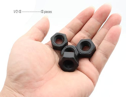 LBY 13pcs Heavy Hex Nuts, 1/2-13 Coarse Thread Hex Nuts, 45# Steel (Black) - size: 1/2-13