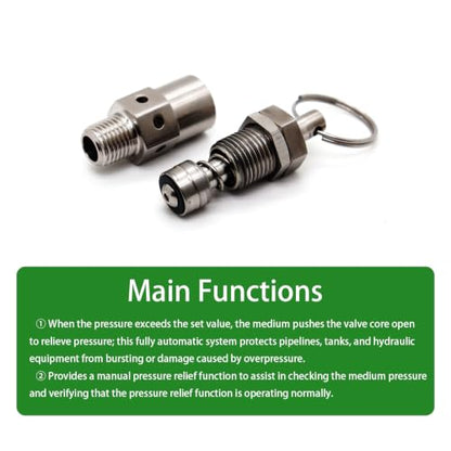 1/4" NPT Pressure Relief Valve 304 Stainless Steel Adjustable Range 0-15PSI