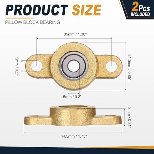 uxcell 2Pcs STF05 Pillow Block Bearings 5mm Bore, Copper Housing, ABEC 3 - size: STF05(5mm Shaft)