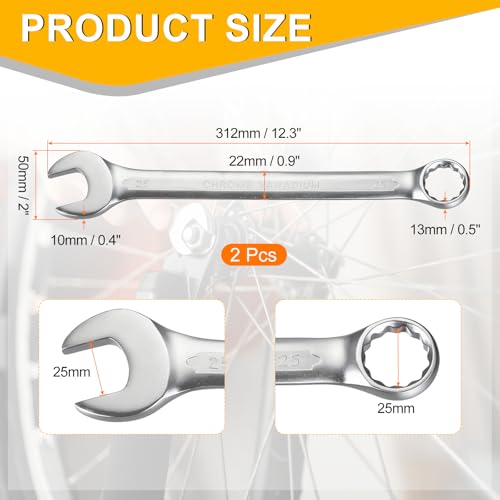 HARFINGTON 2Pcs Metric Combination Wrench 25mm Open End & 15-Degree Offset - size: 25mm