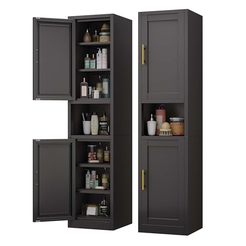 67" Tall Narrow Bathroom Storage Cabinet, Metal Pantry Cabinet, Black - color: Black, size: 11.81"D x 15.75"W x 67"H