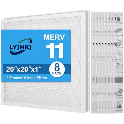 20x20x1 MERV 11 Air Filter, Quality AC/HVAC Furnace Filter，2 Reusable ABS Frame + 8 Pack Replaceable Filter Media，Breathe Fresher and Cost-effective - size: 20" x 20" x 1", style: 8 pack