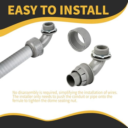 Conduit Connectors, 1 Inch, 90-Degree, Grey, 9-Pack