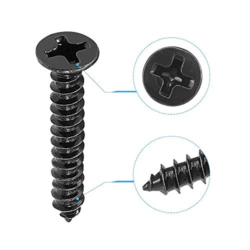 uxcell M3.5 x 25mm Wood Screws Phillips Flat Head Carbon Steel Self Tapping Screws Black 200pcs - size: M3.5 x 25mm