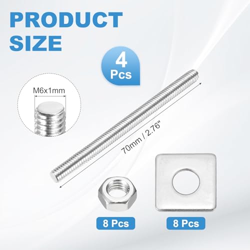MECCANIXITY 4Set M6x70mm Fully Threaded Rod Threaded Rods Bar Studs - size: M6x70mm