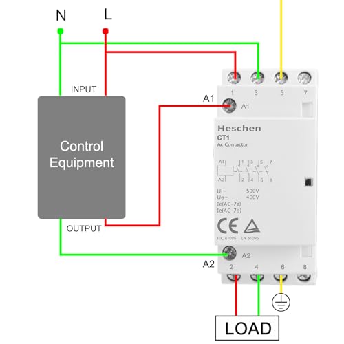 Heschen Household AC Contactor, CT1-25, Ie 25A, 4-Pole Four Normally Open, AC 24V Coil Voltage, 35mm DIN Rail Mount