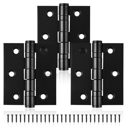 3in Ball Bearing Door Hinges 3 Pack, Small Black Heavy Duty Stainless Steel Hinges for Interior Exterior Doors, with Stainless Steel Screws, Max Loading 100LBs/Set, Black Matte - size: 3inch - 3 Pack