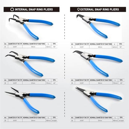 SMOTIVEPRO 6PCS 7inch Internal/External Snap Ring Pliers Set - size: 6PC 7" Internal/External Set