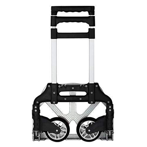 Mount-It! Folding Hand Truck and Personal Dolly, Foldable Aluminum Trolley Cart, 165 Lb Capacity Heavy Duty Dolly with Wheels of Rubber for Moving, Comfortable Telescoping Handle for Indoor Outdoor - size: 165 Lb Capacity
