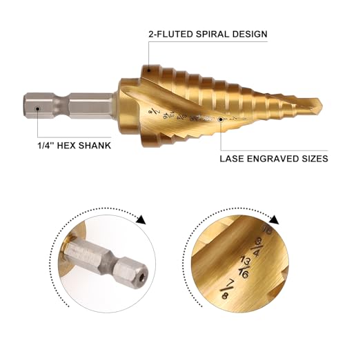 3PCS Titanium HSS Step Drill Bit Set with 1/4" Hex Shank - style: 3Pcs Titanium - Hex Shank