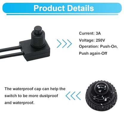 TWTADE 5PCS Waterproof RV Push Button Switch 12V ON/Off SPST Switch for Motorcycle/Auto Car Bathroom Fan with 4.5''Lines KP-107-5PCS - size: 5PCS
