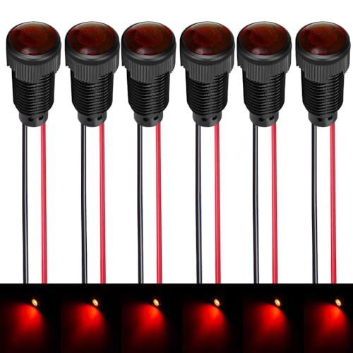 Gebildet 6pcs Red LED Indicator Pilot Light AC/DC 12-24V Mounting Hole Size 10mm(Flame Retardant Plastic Shell) - color: Red 12-24V/Black shell