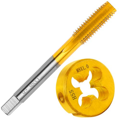 M8 x 1 Metric Tap and Die Set for Metal,M2 HSS Thread Tap & Round Die - size: M8x1