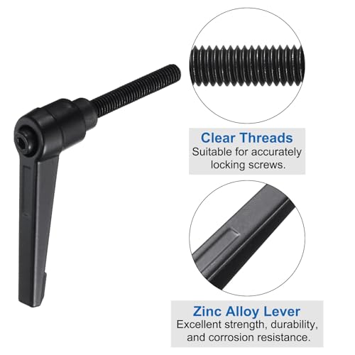 uxcell 4pcs Lever Adjustable Handles M6 x 32mm Metric Male Thread with Nuts Washers, Level Clamping Handle Set Hand Stud Knobs Rotating Screw Handles Bolts with Locking Lever, Black - size: M6 x 32mm