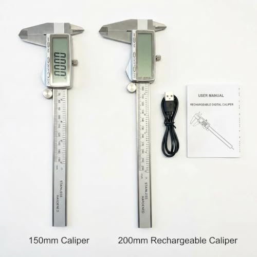 Digital Caliper Measuring Tool, 6 Inch Stainless Steel Vernier Micrometer with Large LCD Screen, USB-C Rechargeable, Inch/MM/Fraction (6 Inch)