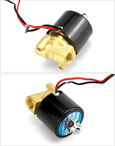 QWORK 1/4" G Thread Brass Electric Solenoid Valve 12V DC Normally Closed, 2 Pack Suitable for Water, Air, Gas, Fuel, and Oil with Gasket