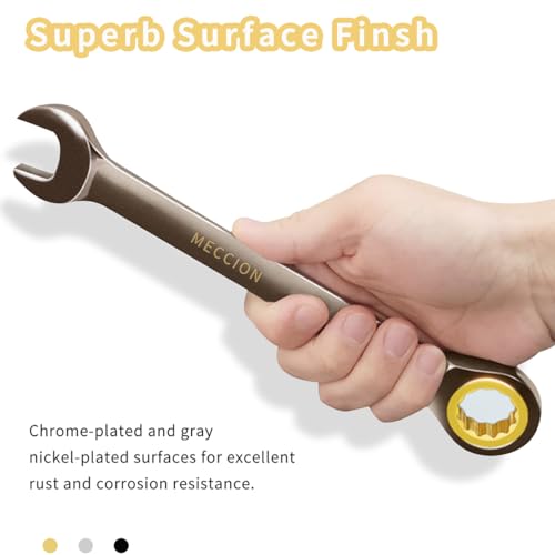 Meccion Combination Wrench 1-1/4 Inch SAE Open End Ratcheting Wrench - Industrial Grade Gear Spanner with Grey Nickle Plated - size: 1-1/4 in.