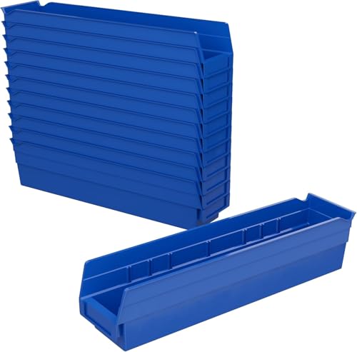Akro-Mils 30128 Heavy Duty Plastic Shelf Bins, 18"x 4"x 4", Blue, 12-Pack - color: Blue