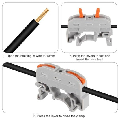 10Pcs DIN Rail Terminal Blocks Compact 24-12 AWG Wire Connectors for Electrical Control Panels Industrial Use - Grey - color: grey 10pcs