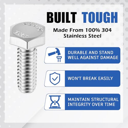 Zonon 50 Pcs 1/4-20 x 3/4" Hex Head Screw Bolt, Silver - color: Silver, size: 1/4-20 X 3/4"