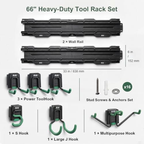 66" Wall Mount Tool Organizer with Locking Hooks, 300 LBS Storage System