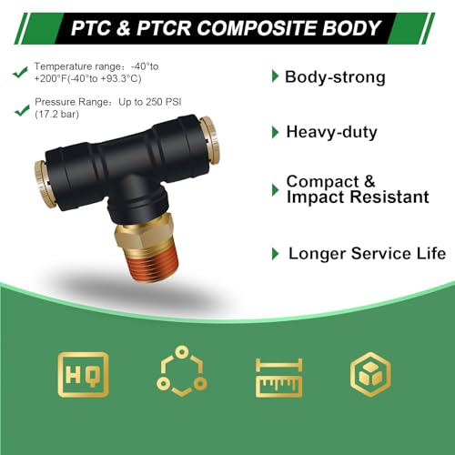 3/8" DOT Air Hose Fittings Tee 3 PCS,Quick Push To Connect Fittings - color: 3/8" * 3/8" * 3/8"NPT 3PCS