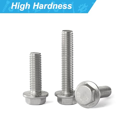 M10 x 100mm 4Pcs Flanged Hex Head Bolts, M10 x 1.5 Bolts, Flange Hexagon Head Screws, 304 Stainless Steel, Bright Finish, Metric Fully Thread - size: M10 x 100mm(4PCS)