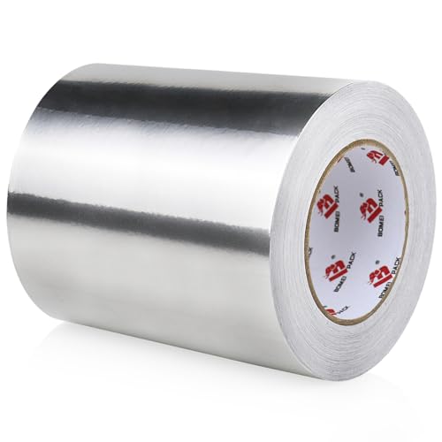 BOMEI PACK Aluminum Foil Tape,Heavy Duty Metal Duct Tape,High Temperature Silver Tape,Perfect for Sealing & Patching,HVAC,Air Ducts,Insulation and Metal Repair (6 Inch x 55 Yards) - size: 6 Inch x 55 Yards