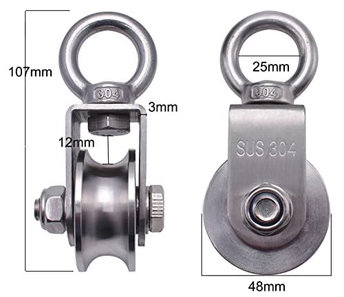 Heavy Duty Cable Single Pulley Block Wheel for Wire Rope with Ball Bearings, DIY Pulley System for Gym Equipment Workout, Winch, Lifting - size: 48mm