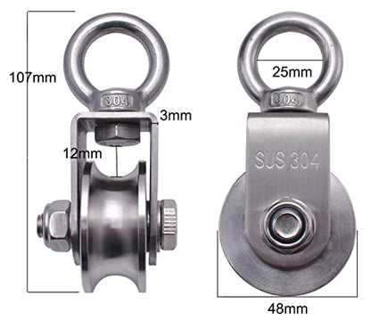 Heavy Duty Cable Single Pulley Block Wheel for Wire Rope with Ball Bearings, DIY Pulley System for Gym Equipment Workout, Winch, Lifting - size: 48mm