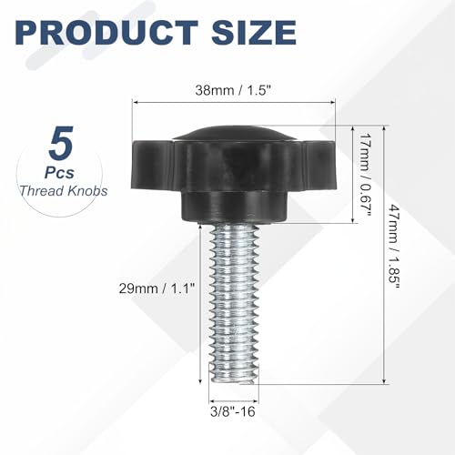 uxcell 5Pcs 3/8"-16 Star Knobs 1.1" Threaded Stud Male Clamping Knob - size: 3/8"-16, 1.1"